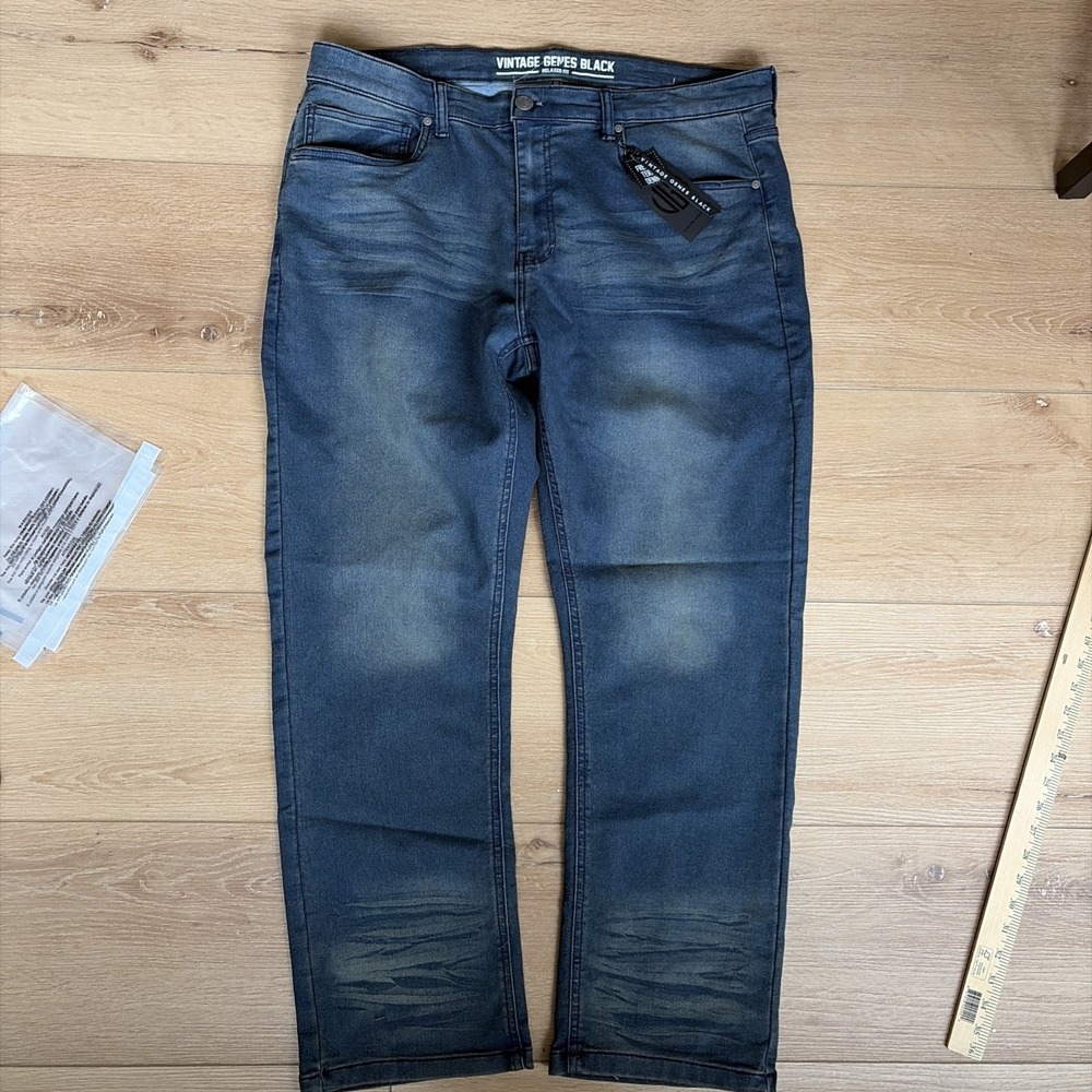VGB Vintage Genes Black Men's Relaxed Fit Comfort French Terry Denim Jeans 36x30